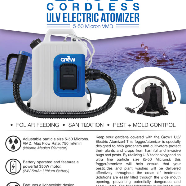 GROW1 24V Cordless Backpack Fogger ULV Atomizer 2.5 Gallon - Image 4